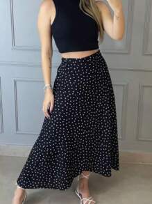 VISCOLINHO WRAP SKIRT WITH SLIT LINING - BLACK OPÁ - Lunares negros - Ver 8
