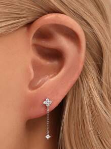 1Pair Elegant 925 Sterling Silver Four-Leaf Clover Earrings, April Birthstone Zirconia, Gold Hypoallergenic Earrings, Suitable For Women Daily Wear And Gifting, Valentine's Day Best Choose