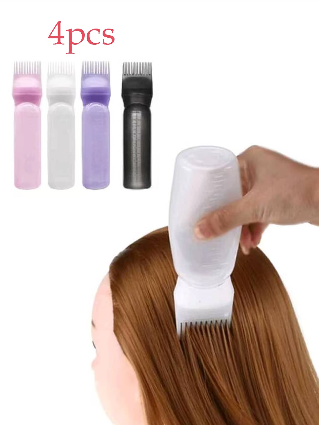 4 件装沙龙发油涂抹瓶专业美发染发梳瓶理发店美发师染发用品、发夹、发饰 - 彩色 - 查看 1