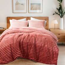 Fluffy Ribbed 2/3 Pieces Cord-Textured Bedding Comforter Set,Plush 300 Gsm Fabric For Weighty Durability And Softness Comforter Sets,2 Pieces Set For Twin-Twin XL Size,3 Pieces Set For Full-Queen-King-CAL King Size,Cozy All-Season Home Textile For Stylish Home Bedroom Décor,Modern Room Decor,Summer Prmo, Halloween Christmas Thanks Giving Gifts - 腮紅漸層色 - 查看 4