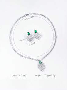 1 Bộ/3 Chiếc Bộ trang sức tua rua hình lá phong cách tối giản Cubic Zirconia + Hoa tai Zirconia nhiều màu + Vòng cổ, Thích hợp cho phụ nữ trong nhiều dịp, Quà tặng Ngày của Mẹ - Bộ trang sức - Xem 7
