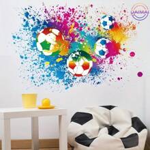 Marque DAIMAI / Sticker mural de football aquarelle - 1 pièce autocollant mural en PVC, motif de football finition semi-mate, autocollant décoratif jetable, convient pour la décoration de la chambre à coucher et du salon, décoration murale, décoration de la salle de bain, décoration de la chambre, décoration de la pièce, décoration du salon, décoration de la maison, art mural du salon, papier peint autocollant