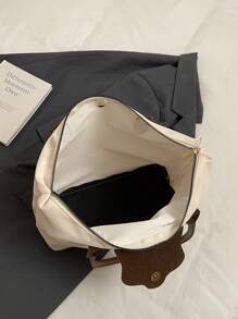 1 件简单百搭休闲百搭纯色大拉链大容量单肩手提包女士可斜挎适合购物、度假、工作和通勤女士时尚单肩手提包 - 米色 - 查看 10