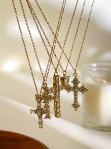 Monlansher Nuova collana con ciondolo a croce in acciaio inossidabile per donna, realizzata a mano con zirconia cubica, design alla moda e versatile per uso quotidiano