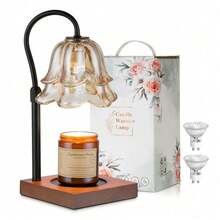 Candle Warmer Lamp With Timer: Flower Candle Warmers With 2 Bulbs, Unique Glass Lamp, Warming Jar Candles And Wax Melts, Glass Table Height Adjustable Candle Lamps For Home Bedroom Decor House Warming Gift Birthday, Mom Gift For Women - 蒙特內哥羅 - 查看 2