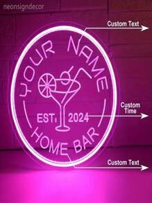 Customized Cocktail Logo LED Light, Personalized Round Decorative Neon Sign, USB Powered No Battery Required, Acrylic Material, Easy Installation, Suitable For Bars, Pubs, Lounges And Night Markets,Colorful,Kawaii,Minimal Chic,Cute,Custom,Personalized,Unique,Ideal Gifts For Him,Ideal Gifts For Her,Her,Boyfriend,Girlfriend,Family,Friends,Nightlight,Neon Lights,Home Goods,Room Decor,Holiday Decor,For Anniversaries,For Birthdays,For Weddings - Custom Neon Lights - View 1
