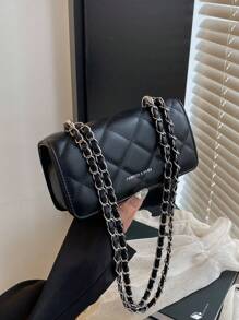 Bolso de mano con diseño de cadena de rombos mini, bolso de hombro simple para ir al trabajo, estilo de moda