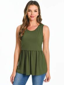 Pregnant Women Round Neck Ruffle Hem Casual Breastfeeding Nursing Tank Top - Black - View 3