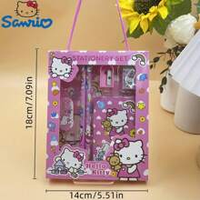 Sanrio Set de 5 piezas/3 piezas de artículos de papelería y regalo con diseños de dibujos animados lindos de Sanrio - Incluye cuaderno, lápiz, regla, sacapuntas y borrador, con Kuromi, Melody, Cinnamoroll. Regalo perfecto para cumpleaños, Navidad o vuelta al colegio (Set de 5/3/1, color y estilo enviados al azar)