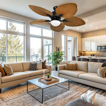 Walnut 52 Inch Tropical Ceiling Fans With Lights And Cleaner Duster, Smart Ceiling Fan Compatible With Alexa For Home Living Room, Dinng Room