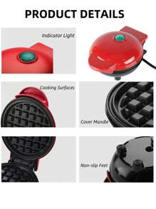 SCISHARE 1PC Wall Plug 350-Watt 4-Inch Mini Waffle Maker For Individual Waffles, Hash Browns, Keto Chaffles With Easy To Clean, Non-Stick Surfaces