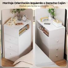 Mesita de Noche de Madera con 3 Cajones para Sala y RecáMara, ctg009502, Minimalista Mesa Auxiliar de Fácil Montaje, Tallas de L30xW30xH66(cm) - Blanco - Ver 4