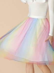 1pc Women Cross-Border A-Line Mesh Skirt, Gradient Color Fairy Style Mid-Length Tulle Skirt Fall Clothes For Women