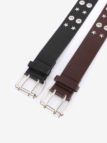 2pcs/Pack Rivet Eyelets Waist Belt, Punk Style Double Buckle Leather Belt, Suitable For Teenagers - M - View 7