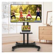 Mobile TV Cart With Wheels For 32-80 Inch LCD LED Flat/Curved Panel Screen TVs,Portable RollingTV Stand Rrlling On Wheels,Tall Floor Metal Monitor Floating Moveable Height Adjustable Mount 46.46H*33.86L*23.62W - Multicolor - View 1