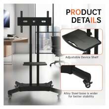 Mobile TV Cart With Wheels For 32-80 Inch LCD LED Flat/Curved Panel Screen TVs,Portable RollingTV Stand Rrlling On Wheels,Tall Floor Metal Monitor Floating Moveable Height Adjustable Mount 46.46H*33.86L*23.62W - Multicolor - View 8