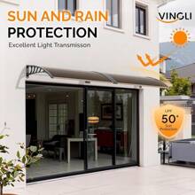Window Awning Door Canopy Exterior, 40" X 60" Awnings For Doors Polycarbonate Cover Patio Door Awning Rain Snow Sunlight Protection Hollow Sheet (Brown Board & Black Bracket) - 棕色板子和黑色支架 - 查看 3