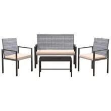 GartistGo 4-Piece Rattan Garden Patio Furniture Set - Patio Wicker Sofa With Armchairs And Table, Outdoor Indoor Modern Design - Grey - View 6