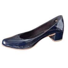 Women's Formal Shoes Scarpin Scarpan Medium High Heel Block Toe Patent Leather Ref 040 - Màu xanh hải quân - Xem 4