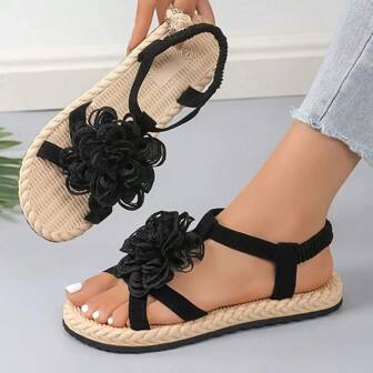 Women's Casual Summer Sandals - Comfortable Slip-On Beach Shoes With Bow Decor, Breathable