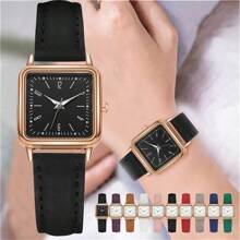 Square Ladies' Luminous Watch Simple & Delicate Women's Quartz Watch Women's Fashionable Simple Square Dial Wristwatch With Numerical Markers And Leather Strap Suitable For Daily Wear And Suitable For Birthday Gift, Anniversary Gift