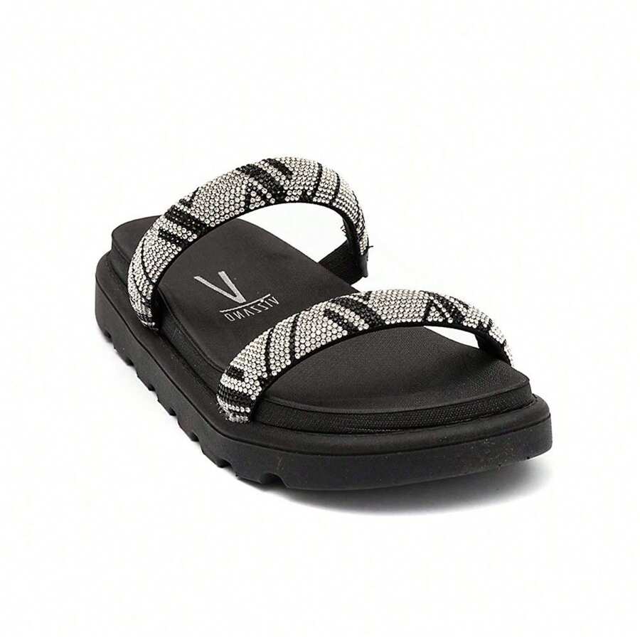 Vizzano Women's Papete Sandal With Shiny Rhinestone Straps And Soft Tractor Platform - 黑色 - 查看 1