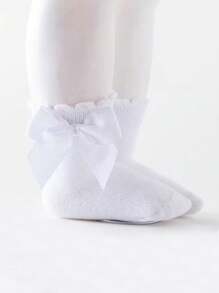 6 pares de calcetines cortos con lazo de unicolor aleatorio para bebés/niños pequeños, a la moda y lindos para uso diario, primavera/verano - Multicolor - Ver 6