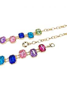 1pc Premium Colorful Crystal Studded Waist Chain Dress Accessory Summer, School Fall, Autumn, Halloween - Multicolor - View 2