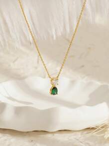 1pc 925 Sterling Silver Original Fashionable Water Drop Shaped Zirconia Pendant Necklace, Vintage Elegant Gift For Women, Suitable For Daily Wear And Parties - Gold - View 9