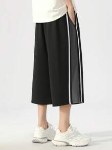 Celana Panjang 3/4 Model Lurus Ukuran Besar, Potongan Lurus dengan Bordir, Cocok untuk Musim Panas - Hitam - View 4