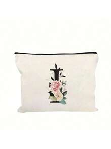 1pc Letter A-Z Flower Print Makeup Bag, Gift For Girls, Cute Retro Simple Fashion Letter Pattern Printed Bag Storage Bag,Cosmetic Pouch For Small Items Storage,Storage Bag, Makeup Storage Bag, Toiletry Bag, Clutch Bag, Lightweight Foldable Storage Bag, Simple Shopping Bag, Teacher Gift Clutch Bag,Storage For Nurses, Doctors, Teachers Bag, Suitable For Personal Travel Cosmetics Storage