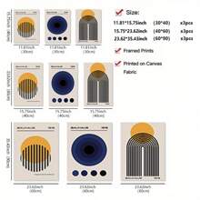 3PCS Canvas Wrapping Frame Bauhaus Abstract Wall Art, Geometric Designs With Circles, Arches, And Bold Colors, Premium Canvas Wall Décor, Ideal For Living Room, Office, Or Modern Spaces.