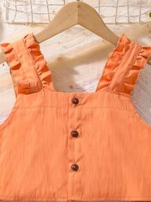 2pcs/Set Tween Girls Sweet Lace Camisole And Plaid Ruffle Hem Skirt Set, Suitable For Summer - Orange - View 3