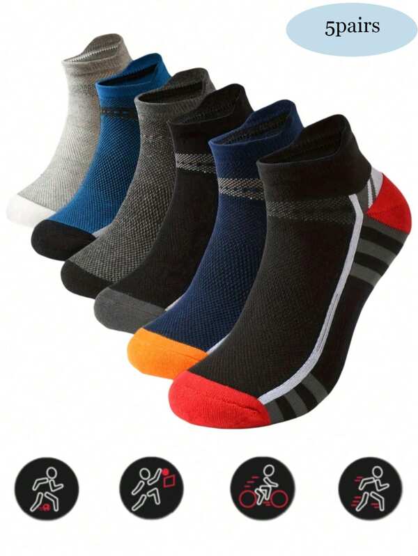 5/3/1 Par de Meias Esportivas Masculinas, Meias Casuais Respiráveis no Tornozelo, Meias de Corrida Absorventes de Suor, Meias de Basquete Confortáveis, Primavera/Verão