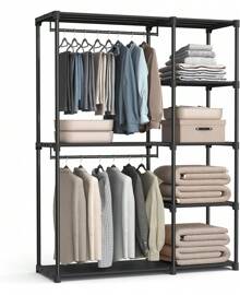 SONGMICS Portable Closet, Standing Closet Organizer, Clothes Rack With Shelves, Hanging Rods, Storage Organizer, For Cloakroom, Bedroom, 71.7 X 16.9 X 71.7 Inches, Black URYG037B02