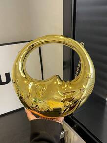 [Waterproof Party Clutch] Luxury Women's Party/Prom Acrylic Gold Clutch Bag, Waterproof Crossbody Bag, Evening Handbag, Moon Clutch "Tready" Bridal Bag, Suitable For Party, Wedding, Formal Dinner/Gala, Paired With Wedding Dress, Formal Gown, Prom Dress, Birthday Dress, Women's Formal Party Dress - Gold - View 3