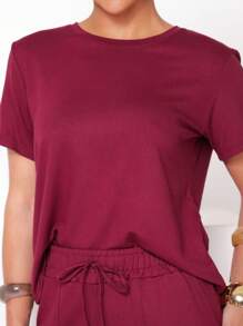 Women's Set In Fleece Fabric Comprising Shorts And Short Sleeve Cropped Top - Burgundy - View 4