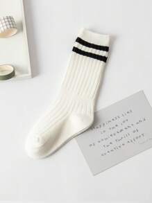 1/4 Pair Children's Long Tube Socks, Sports Student Calf Socks, Breathable Moisture-Wicking Suitable For 1-12 Years Old Kids Daily Wear - Black and White - View 13