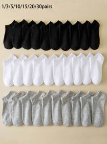 1/3/5/10/15/20/30 Pares de calcetines multicolor de moda versátiles unisex, calcetines bajos transpirables para el tobillo, calcetines invisibles, que absorben la humedad, de estilo casual simple, apropiados para todas las estaciones y ocasiones