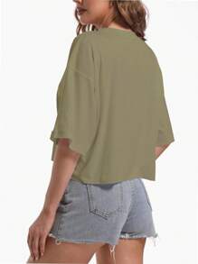 JESOT Women's Comfy Basic Workout Gym Short Sleeve Crop Tops Loose Casual Oversized T-Shirts