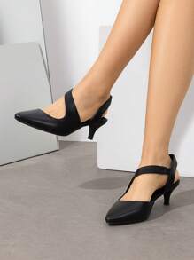 Kitten Heels For Women Closed Toe Pointed Toe Low Heel Strappy Pumps Party Dance Wedding Dress Shoes For Women - Black - View 7