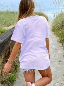 Oversized Graphic T Shirt For Women Teens Girl Y2K Floral Short Sleeve Baggy Tee Shirts Loose Fit Vintage Aesthetic Coastal Tops Summer Beach Going Out Tops - 紫色 - 查看 5