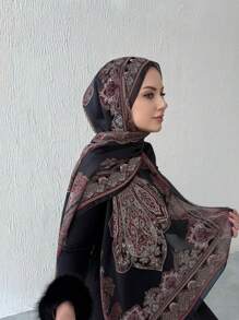 1 pièce Foulard hijab en mousseline imprimée, foulard élégant et luxueux de couleur rétro pour femme, accessoires hijab abaya, voile pour femme