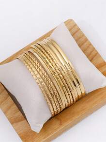 12件套朋克风链手链套装，女士波西米亚风粗金链手链及手镯时尚饰品 - 金黃色 - 查看 2