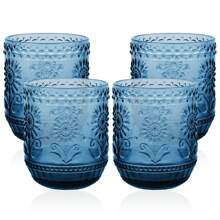 Set Of 4 Retro Sunflower Print Water Cups - 380ML, Blue - Blue - View 8