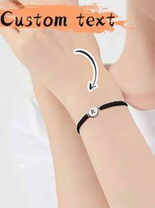 1 pieza de brazalete personalizado de acero inoxidable con cuerda negra tejida a mano, brazalete personalizado con grabado, brazalete personalizado versátil para parejas, con nombre personalizable, texto, letras, adecuado para cumpleaños/fiestas/aniversarios, se puede usar como regalo para padres/novio/novia/parejas