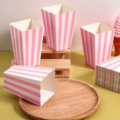 20/10/5pcs Striped Popcorn Paper Boxes, Party Favor Bags, Candy Boxes For Birthday Party, Snacks Containers For Movie Theatre, Popcorn, Fries, Chicken Nuggets Back To School