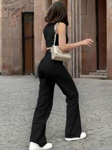 Women's Wide Leg Jeans, High Waist, Various Colors - 黑色 - 查看 2