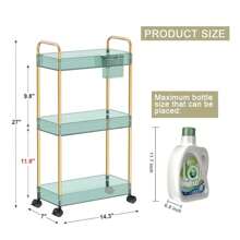 Xe đẩy 3 tầng có bánh xe trong suốt có khóa cho phòng tắm & kệ đa chức năng! Xe đẩy lưu trữ có bánh xe, thích hợp cho phòng khách, văn phòng, phòng tắm, nhà bếp, trang trí ngoài trời - màu xanh lá - Xem 4