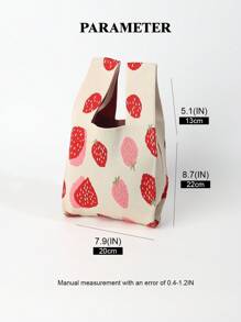 1 szt. Wzór owocowy Szydełkowa lekka składana torba typu tote, przenośna torebka na telefon, kosmetyki, książki, swobodny, moda, codzienne użytkowanie, wakacje, dojazdy, zakupy, sesja zdjęciowa, wycieczka, kemping, piesze wycieczki, powrót do szkoły, podróże, wakacje, student, matka, wszystkie pory roku